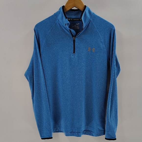 Under Armour RUN Pullover Fitted Quarter Zip Size Small Blue Stretch Unisex - Picture 1 of 6